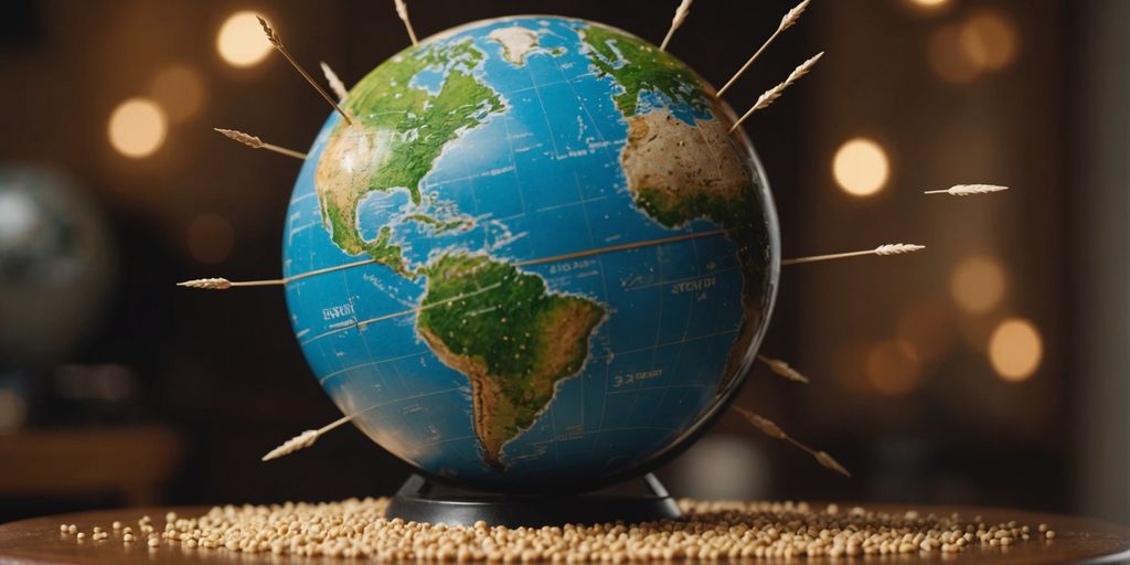 Sesame seeds being exported globally with arrows