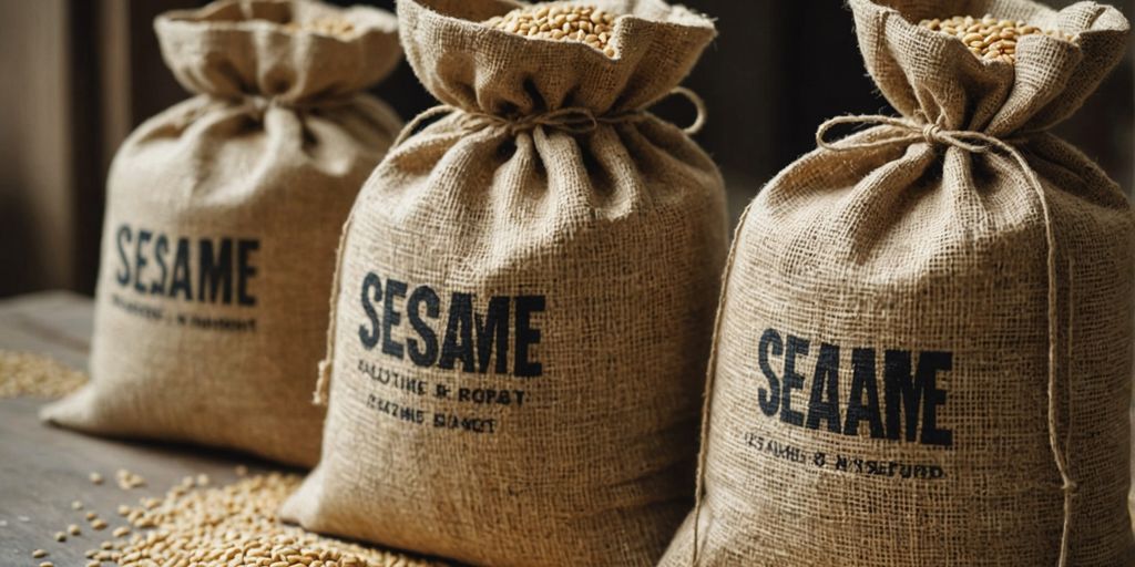Burlap sacks filled with sesame seeds for export.