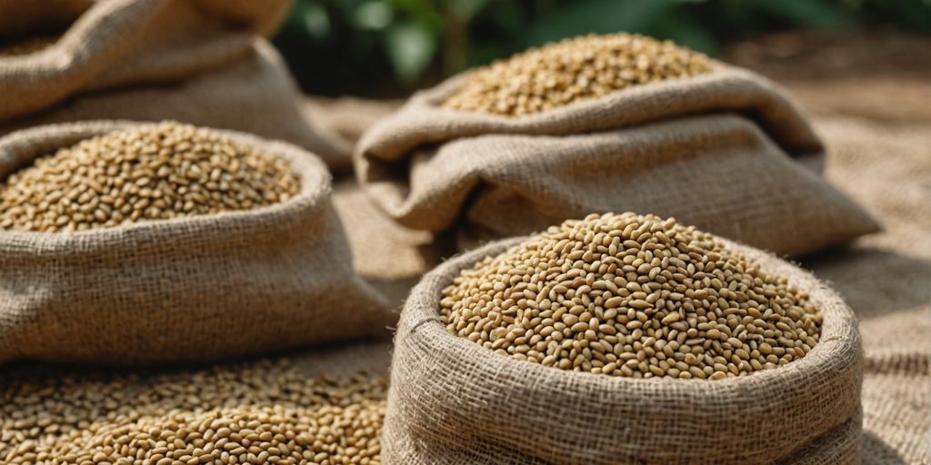 Burlap sacks filled with top-rated sesame seeds from Paraguay
