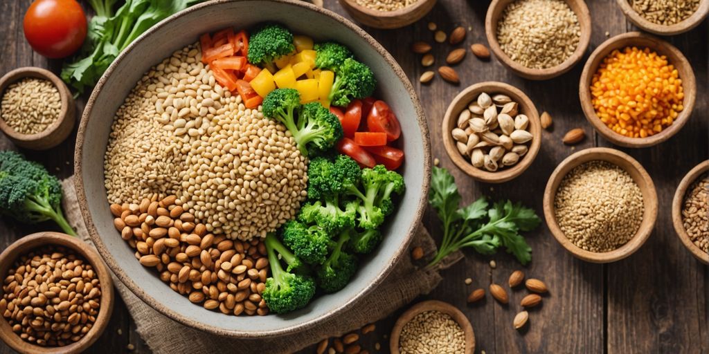 Bowl of sesame seeds with health food ingredients