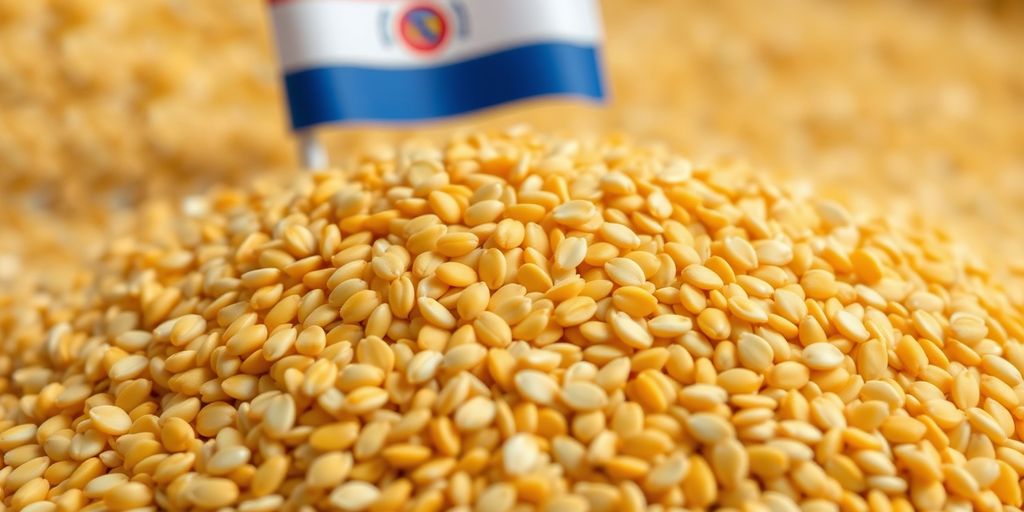Golden sesame seeds with Paraguayan flag