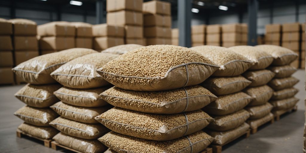 Bags of sesame seeds ready for wholesale export.